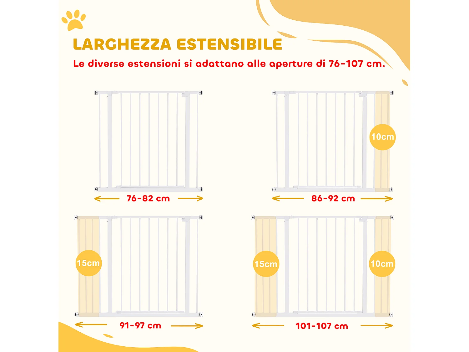 Cancellino cani estensibile 76-82/86-97/101-107cm montaggio a pressione