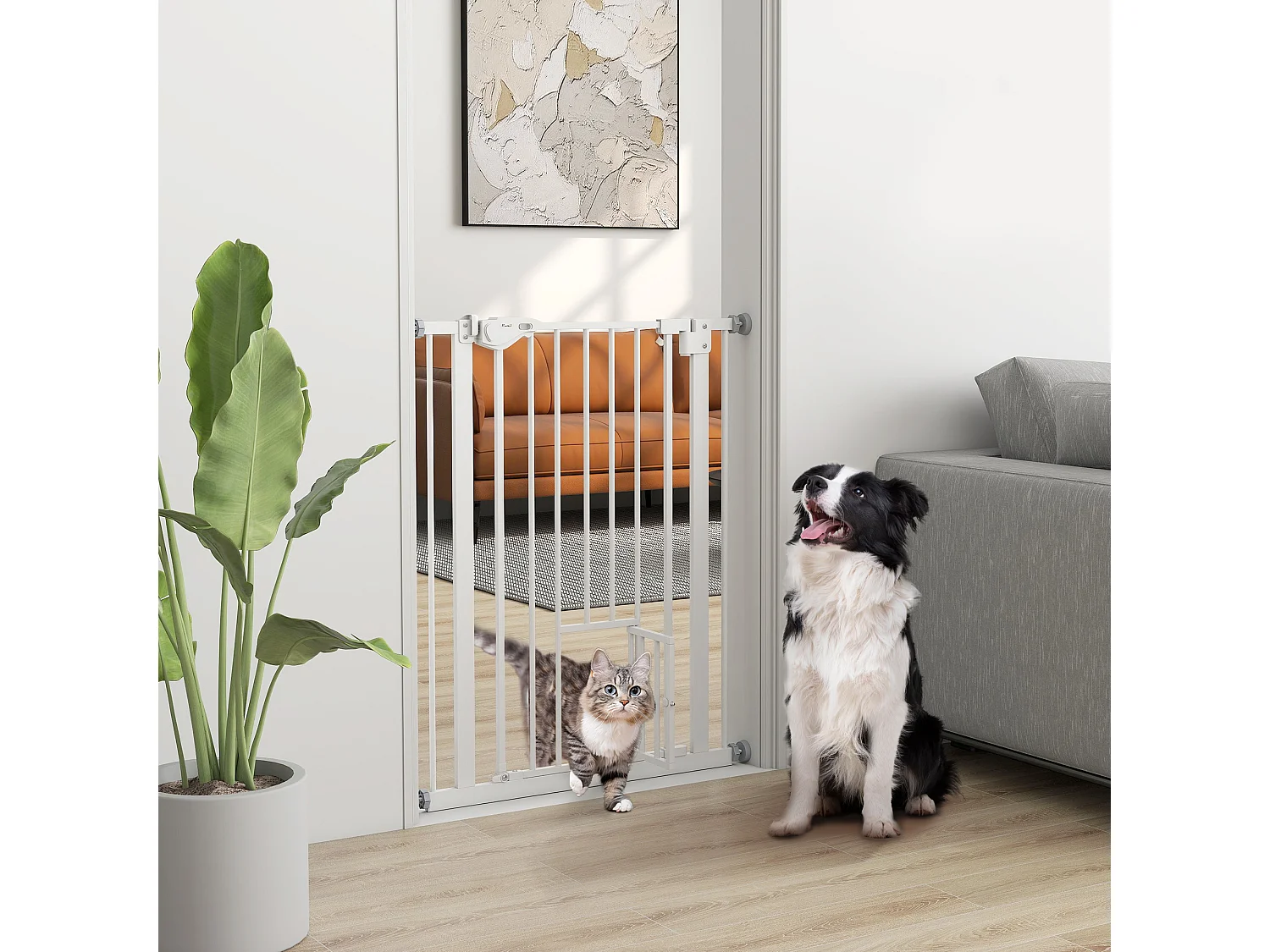 Cancellino cani con porta piccola chiusura automatica 74-80x91.4cm bianco