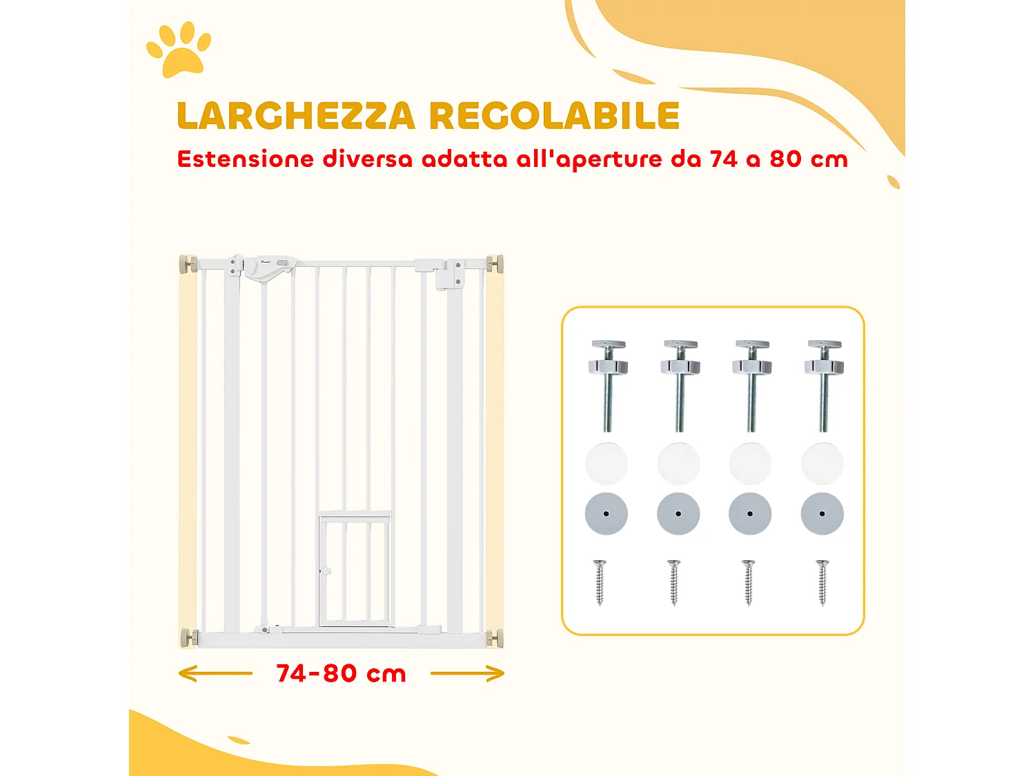 Cancellino cani con porta piccola chiusura automatica 74-80x91.4cm bianco