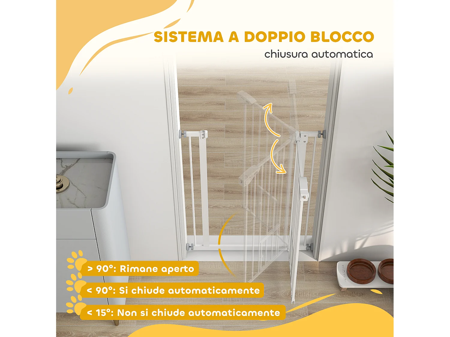 Cancellino cani con porta piccola chiusura automatica 74-80x91.4cm bianco