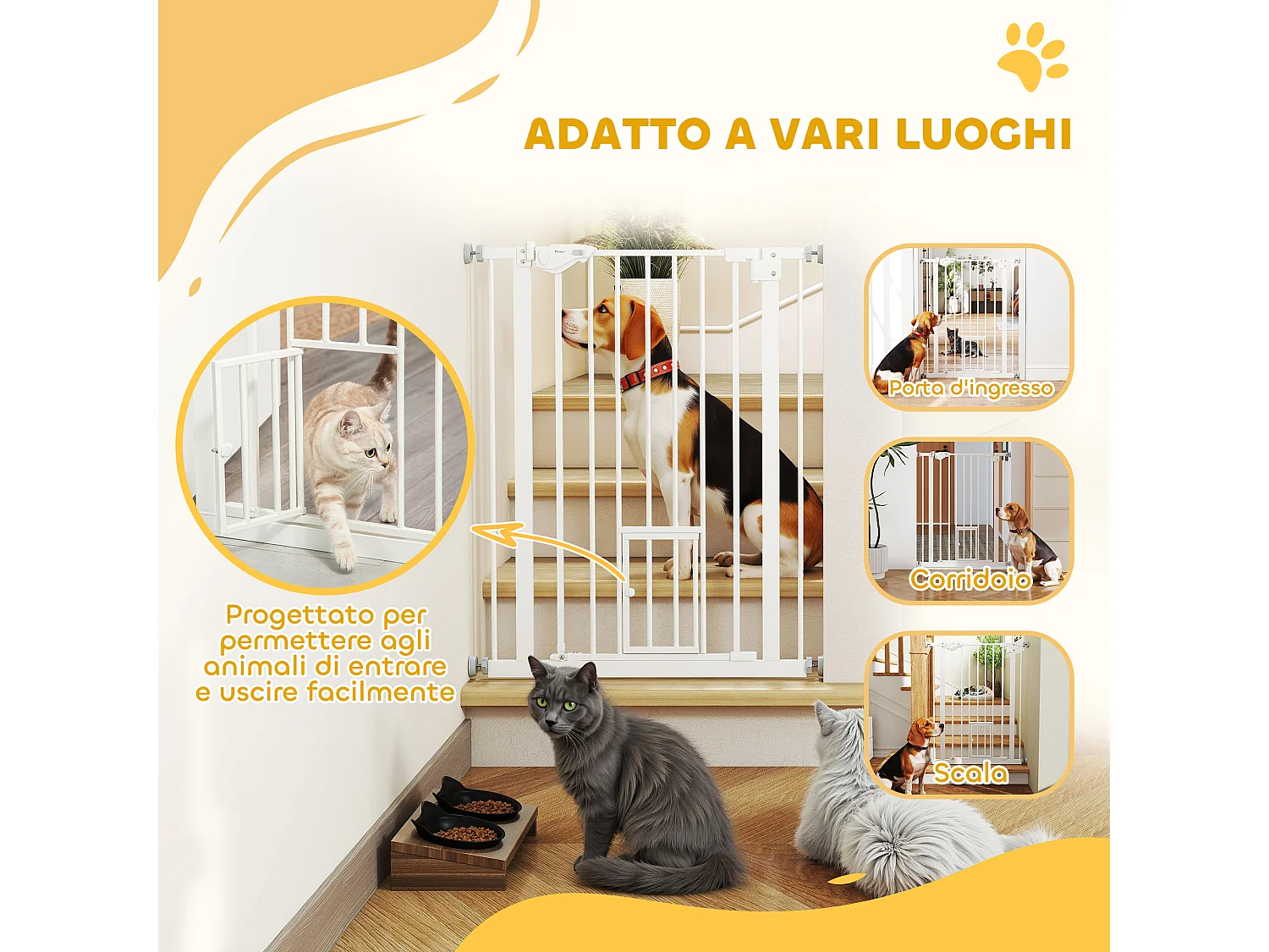 Cancellino cani con porta piccola chiusura automatica 74-80x91.4cm bianco