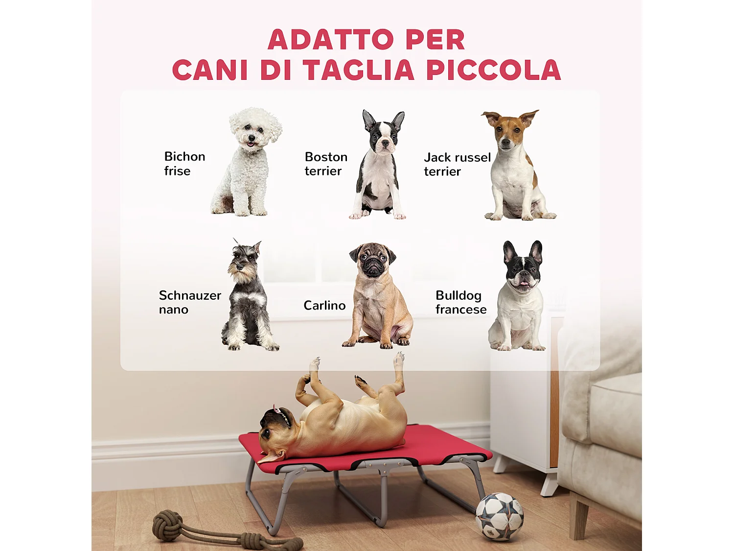 Brandina per cani piccoli pieghevole per interno ed esterno rosso