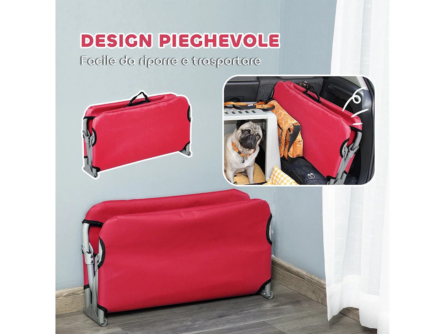 Brandina per cani piccoli pieghevole per interno ed esterno rosso