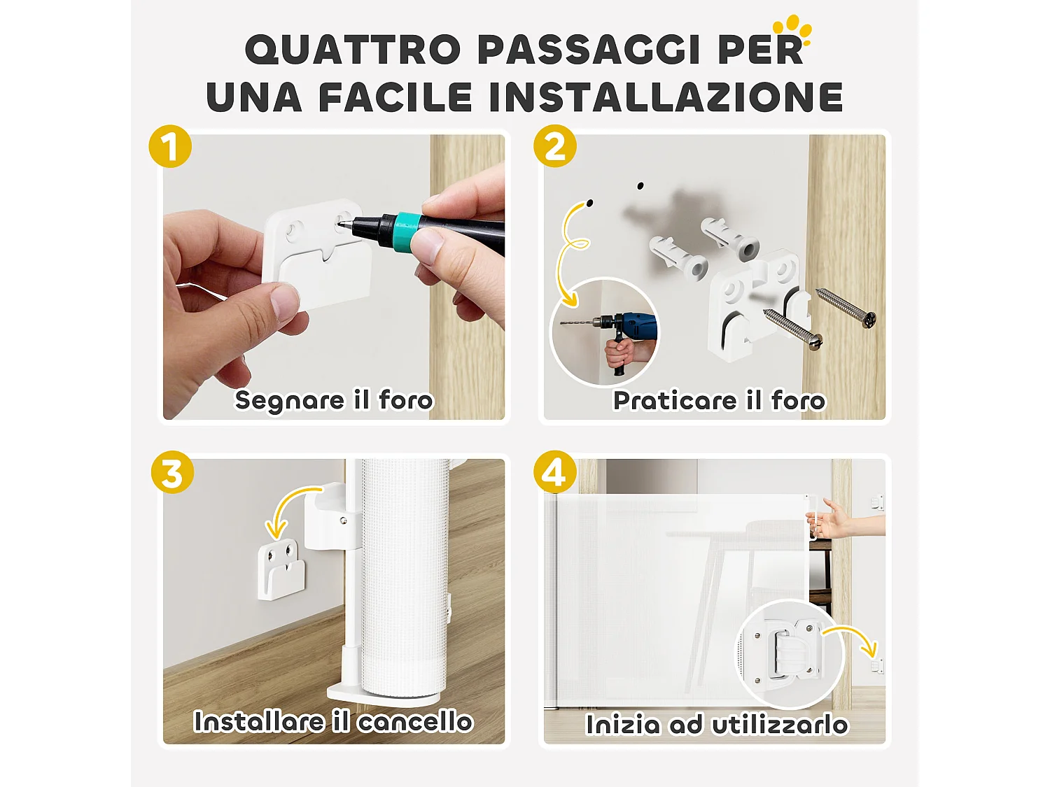 Cancellino per cani estensibile 0-140x86.5cm blocco automatico bianco