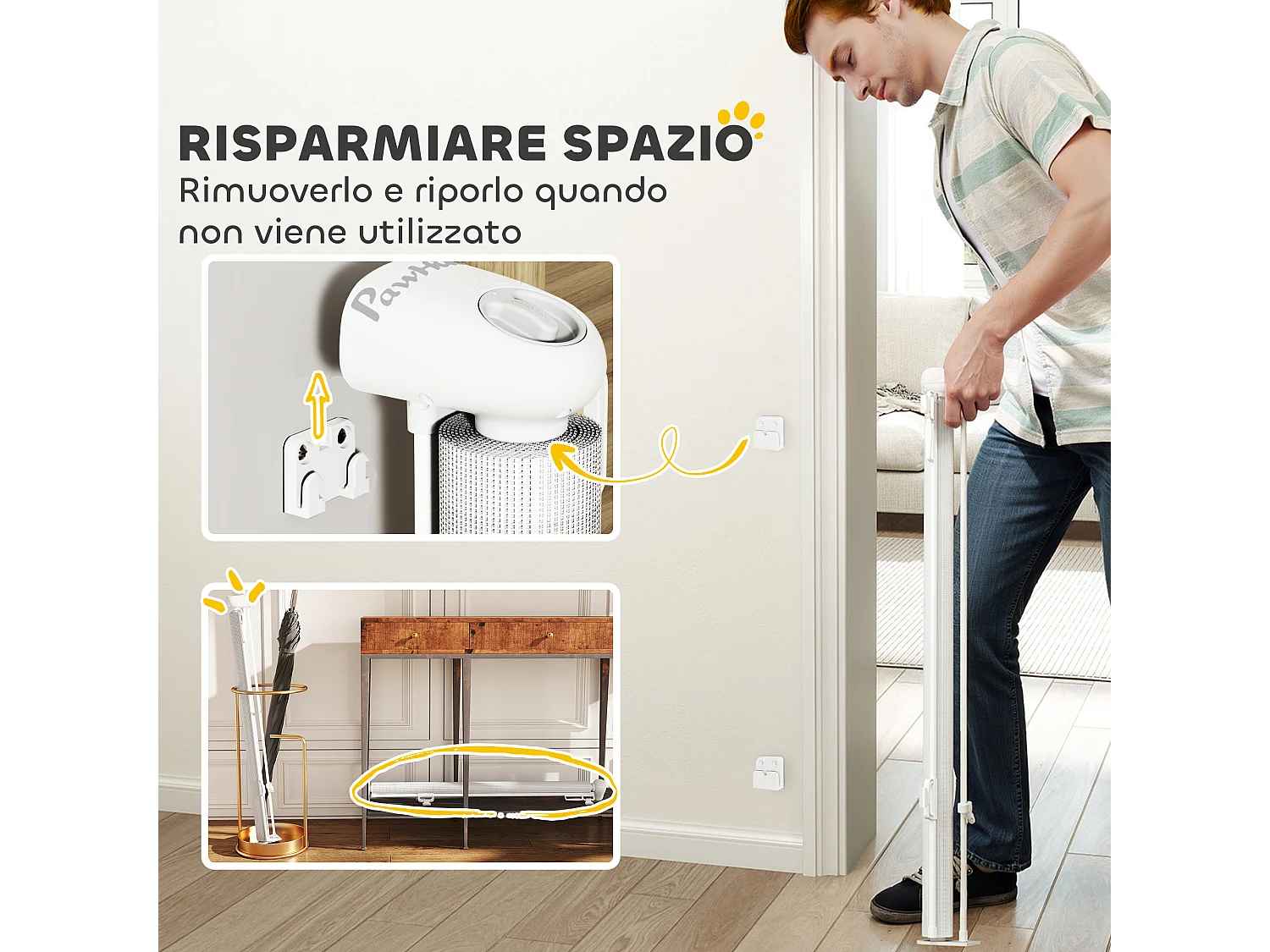 Cancellino per cani estensibile 0-140x86.5cm blocco automatico bianco