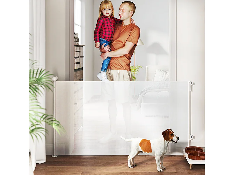 Cancellino per cani estensibile 0-140x86.5cm blocco automatico bianco