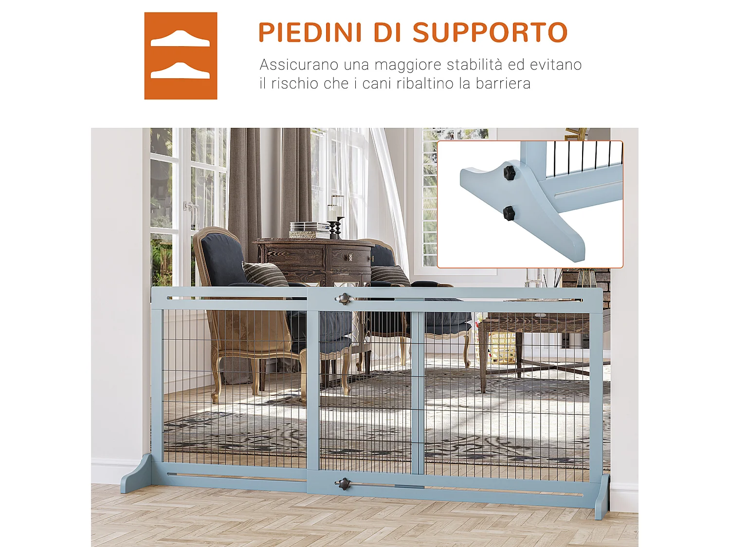 Cancellino per cani da interno estensibile 104-183cm in legno e acciaio