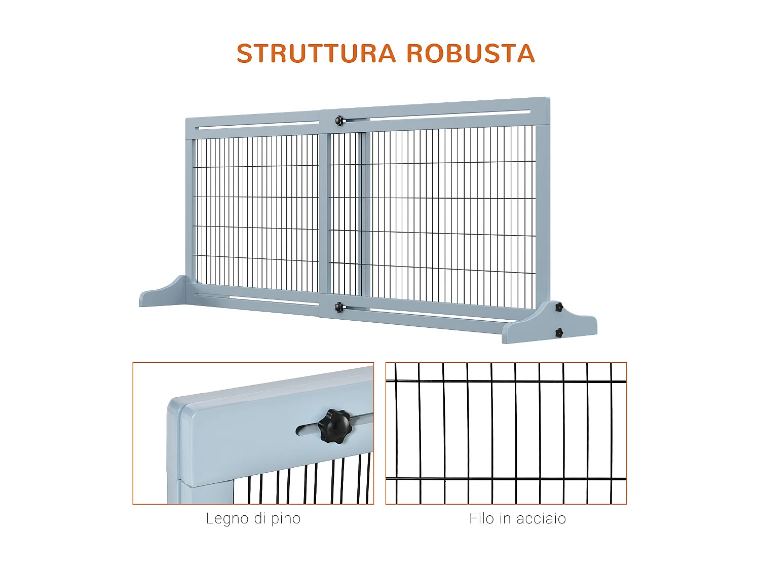 Cancellino per cani da interno estensibile 104-183cm in legno e acciaio