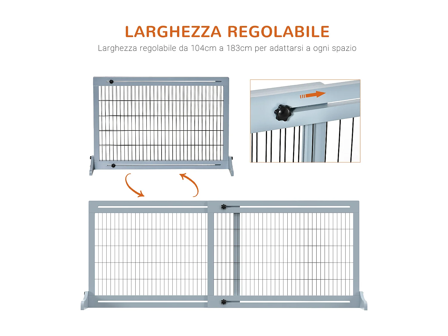Cancellino per cani da interno estensibile 104-183cm in legno e acciaio
