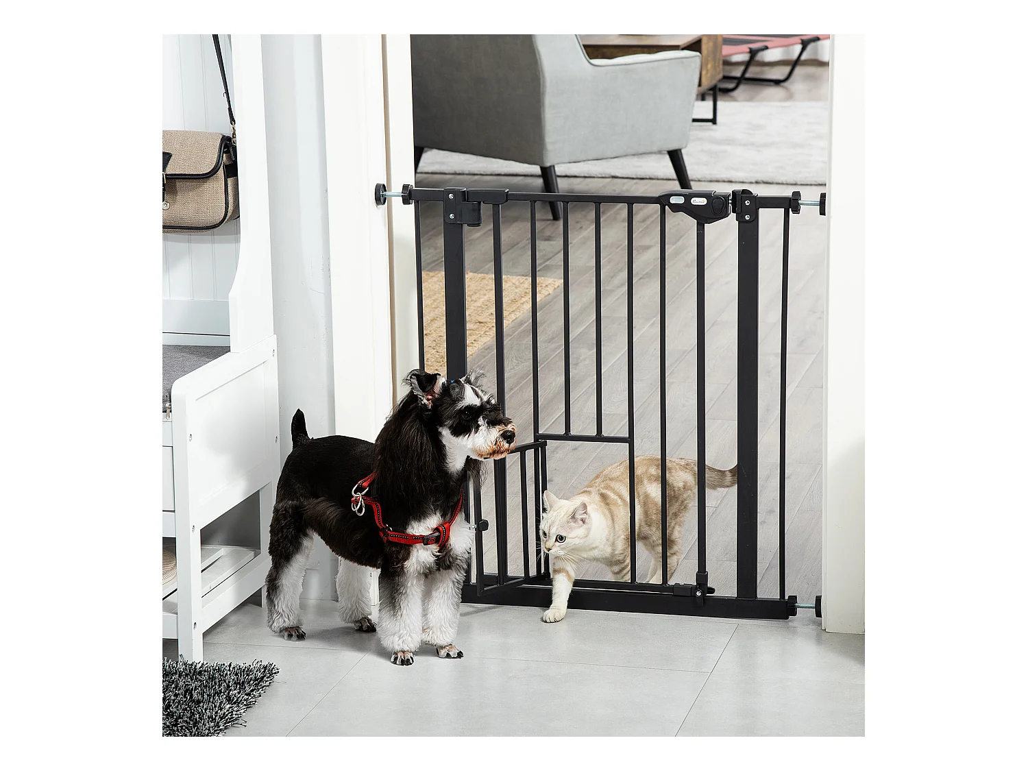 Cancelletto per cani estensibile da 74-80 cm con chiusura automatica nero