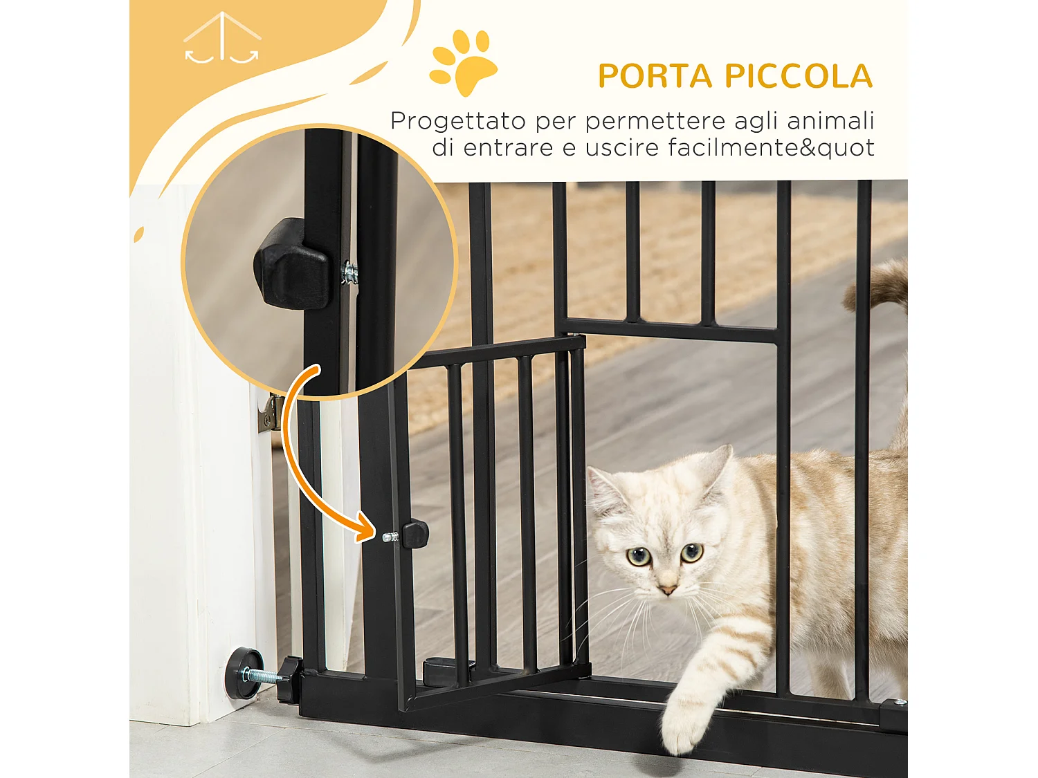 Cancelletto per cani estensibile da 74-80 cm con chiusura automatica nero