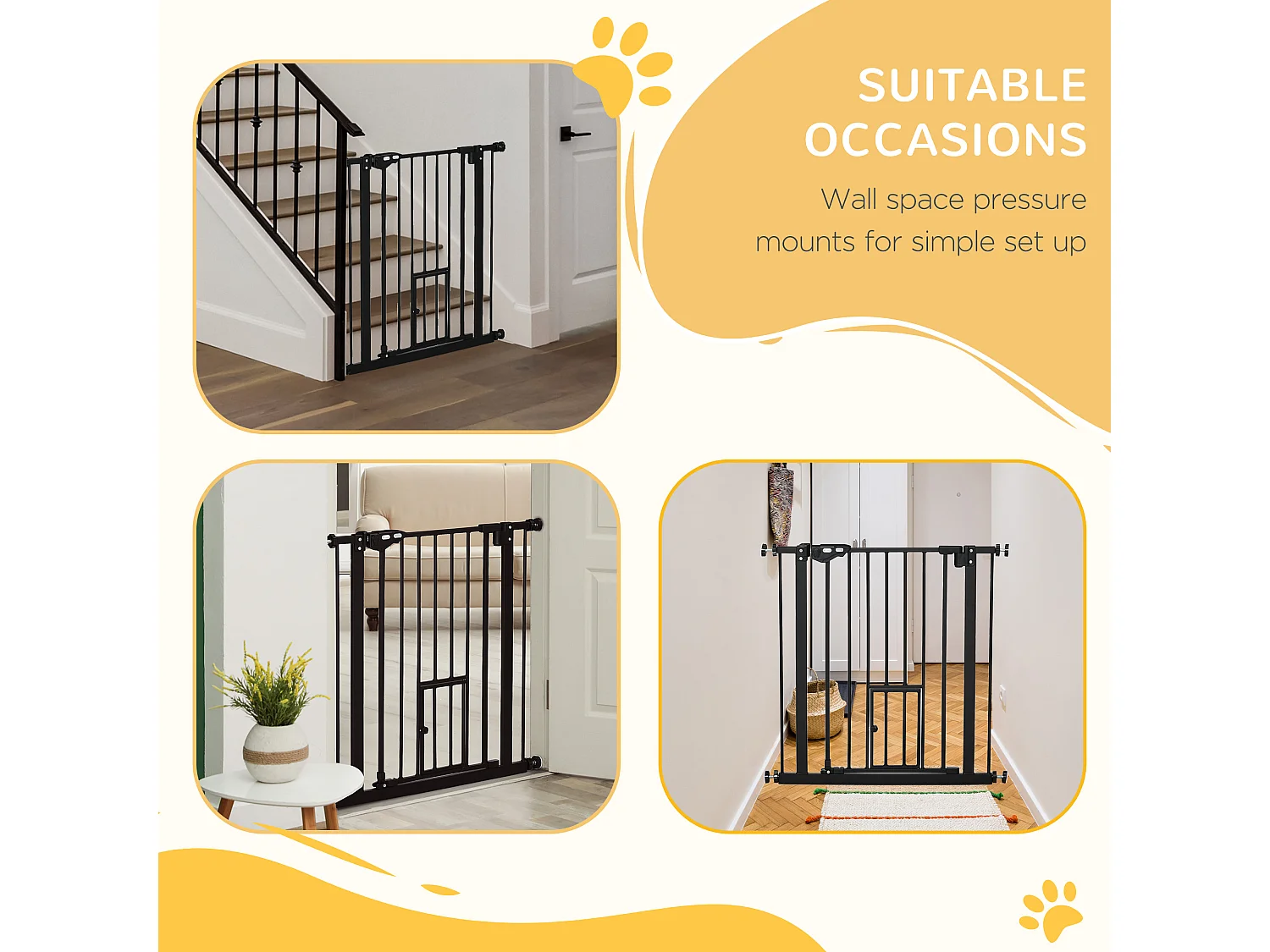 Cancelletto per cani estensibile da 74-80 cm con chiusura automatica nero