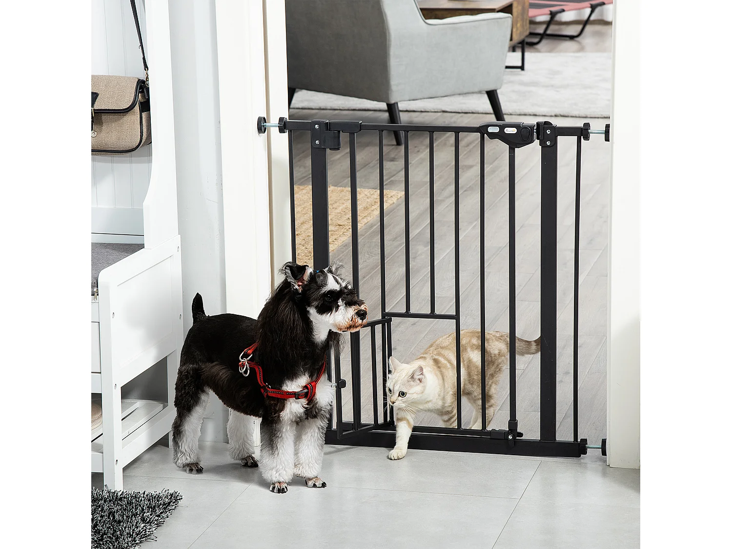 Cancelletto per cani estensibile da 74-80 cm con chiusura automatica nero