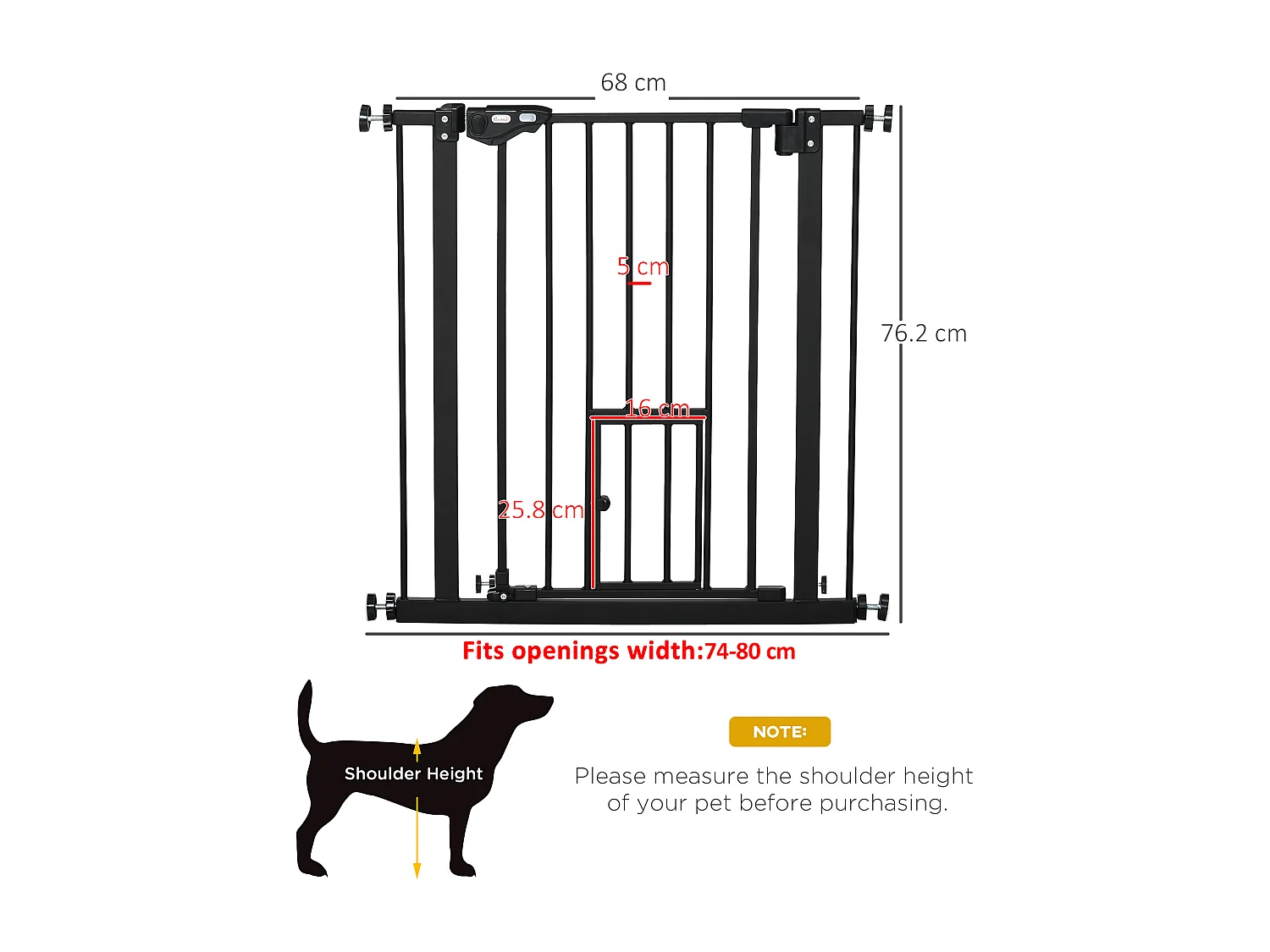 Cancelletto per cani estensibile da 74-80 cm con chiusura automatica nero
