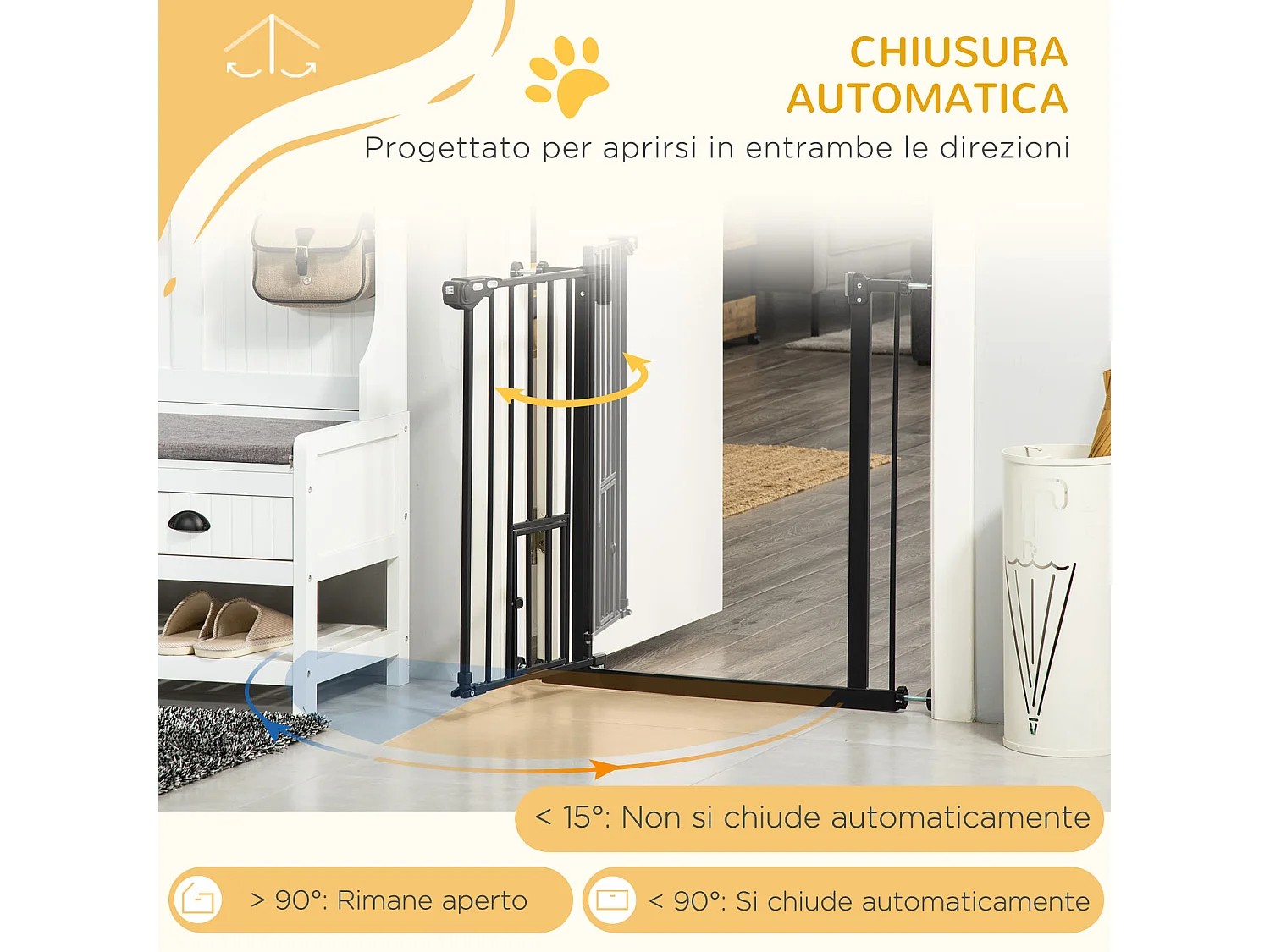 Cancelletto per cani estensibile da 74-80 cm con chiusura automatica nero