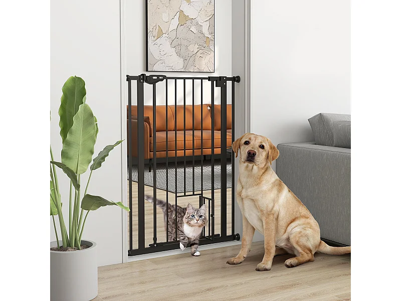 Cancellino cani alto 104cm con porta piccola e chiusura automatica nero