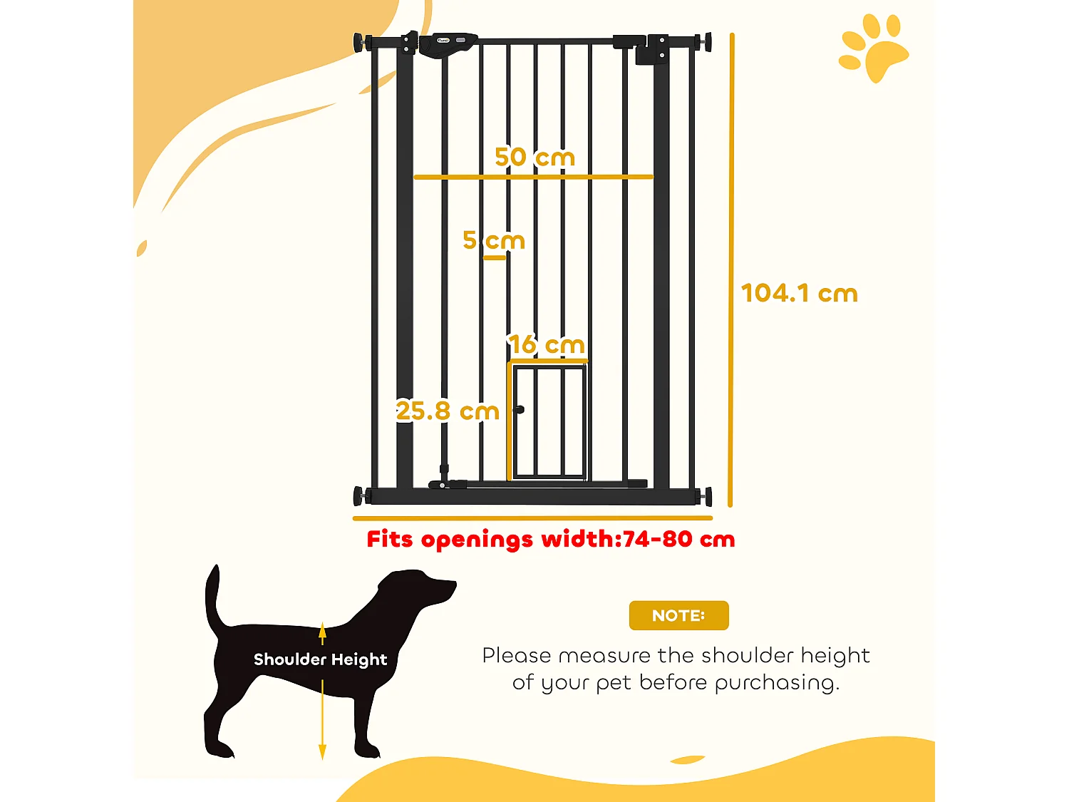 Cancellino cani alto 104cm con porta piccola e chiusura automatica nero