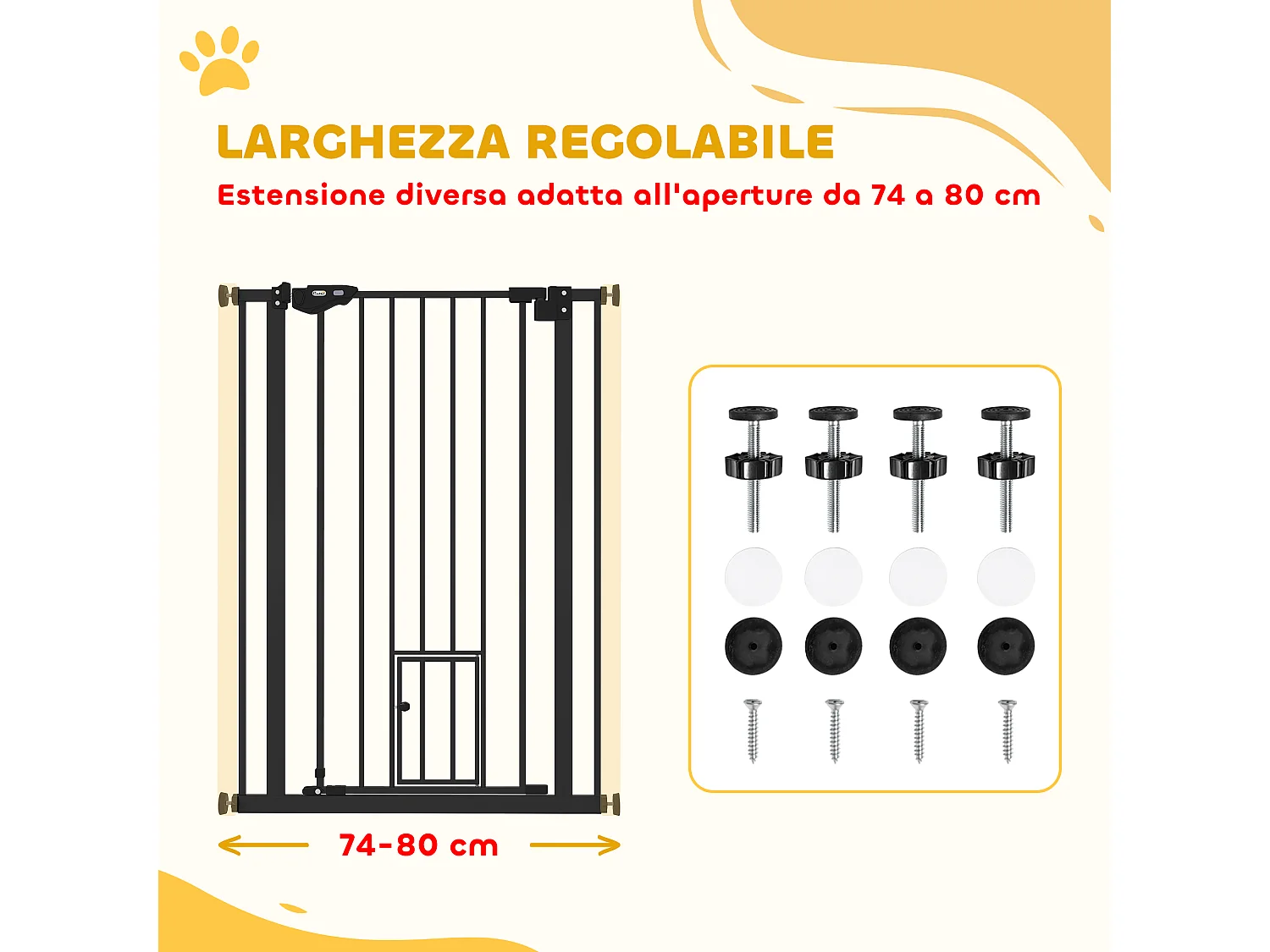 Cancellino cani alto 104cm con porta piccola e chiusura automatica nero