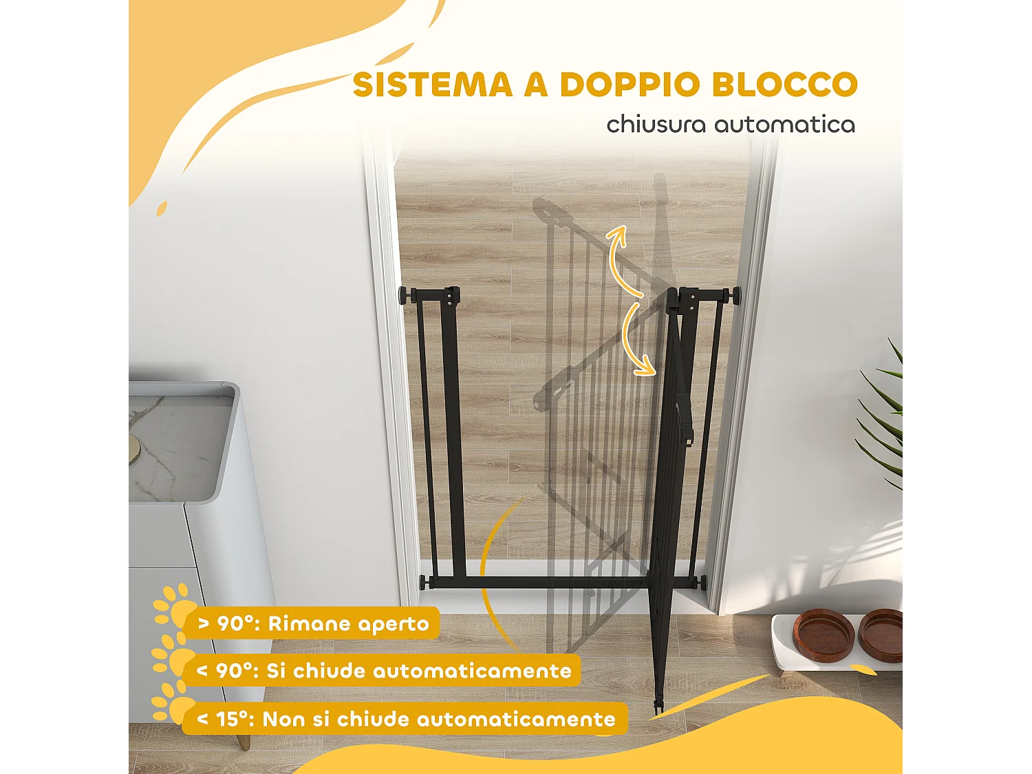 Cancellino cani alto 104cm con porta piccola e chiusura automatica nero