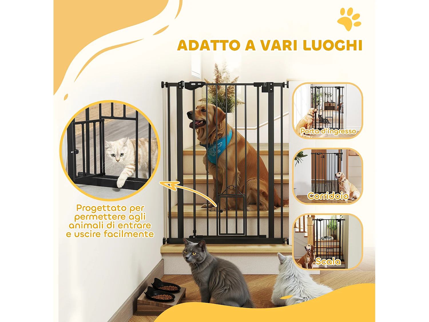 Cancellino cani alto 104cm con porta piccola e chiusura automatica nero