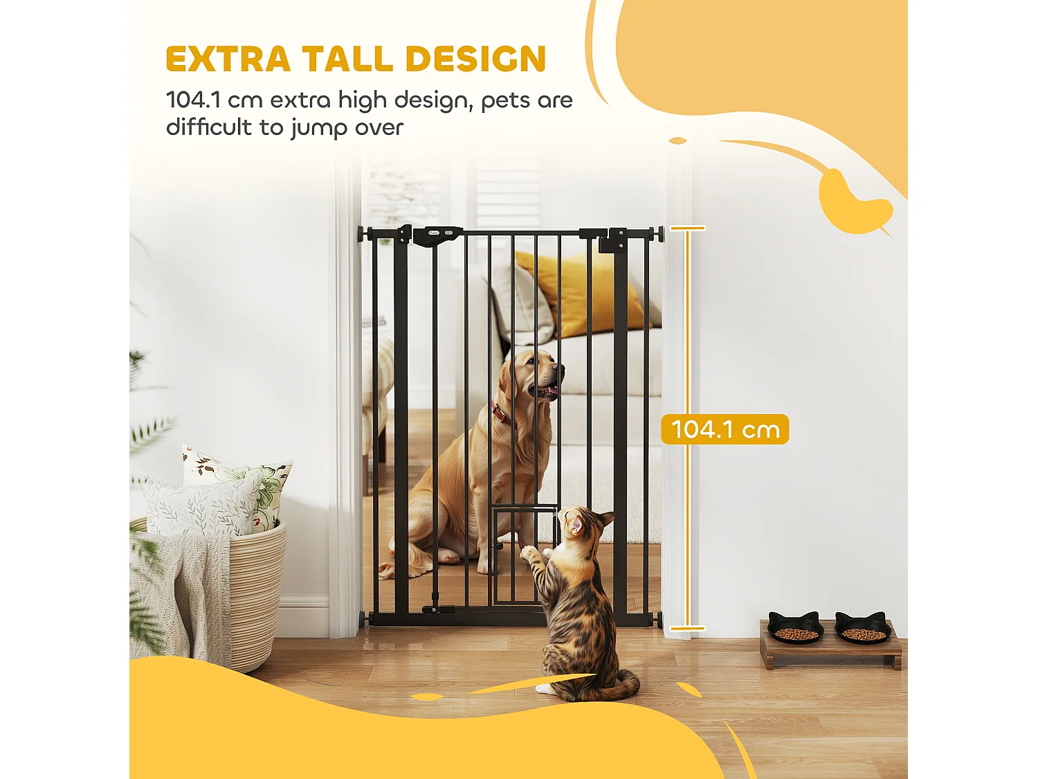 Cancellino cani alto 104cm con porta piccola e chiusura automatica nero