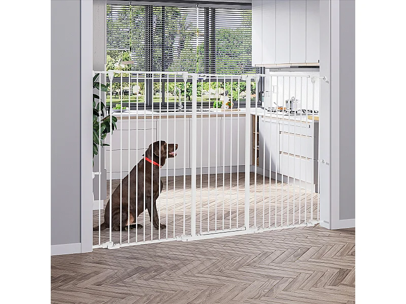 Cancelletto per cani a 3 pannelli pieghevoli con doppio blocco bianco