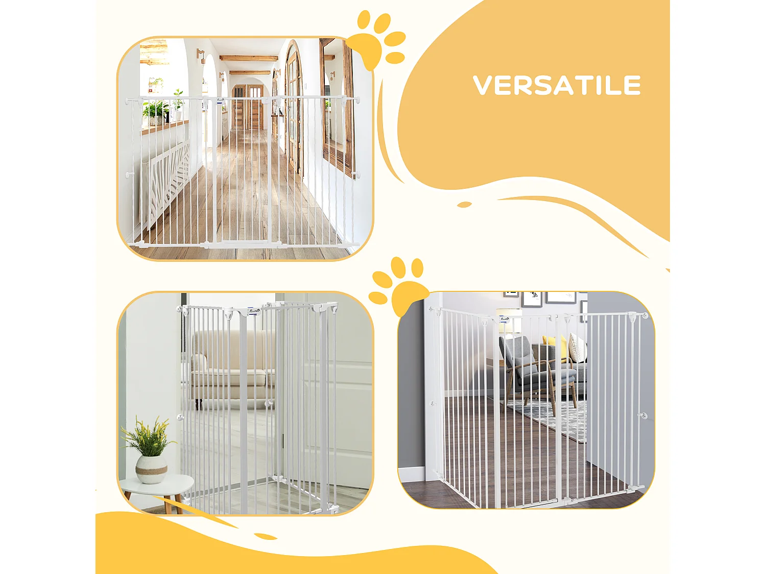 Cancelletto per cani a 3 pannelli pieghevoli con doppio blocco bianco