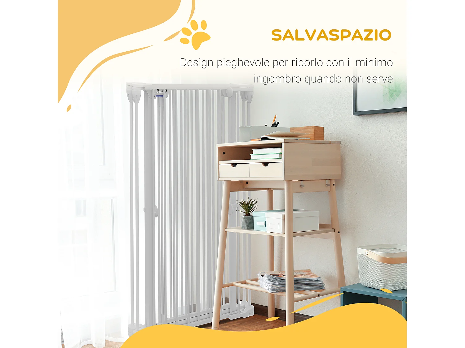 Cancelletto per cani a 3 pannelli pieghevoli con doppio blocco bianco