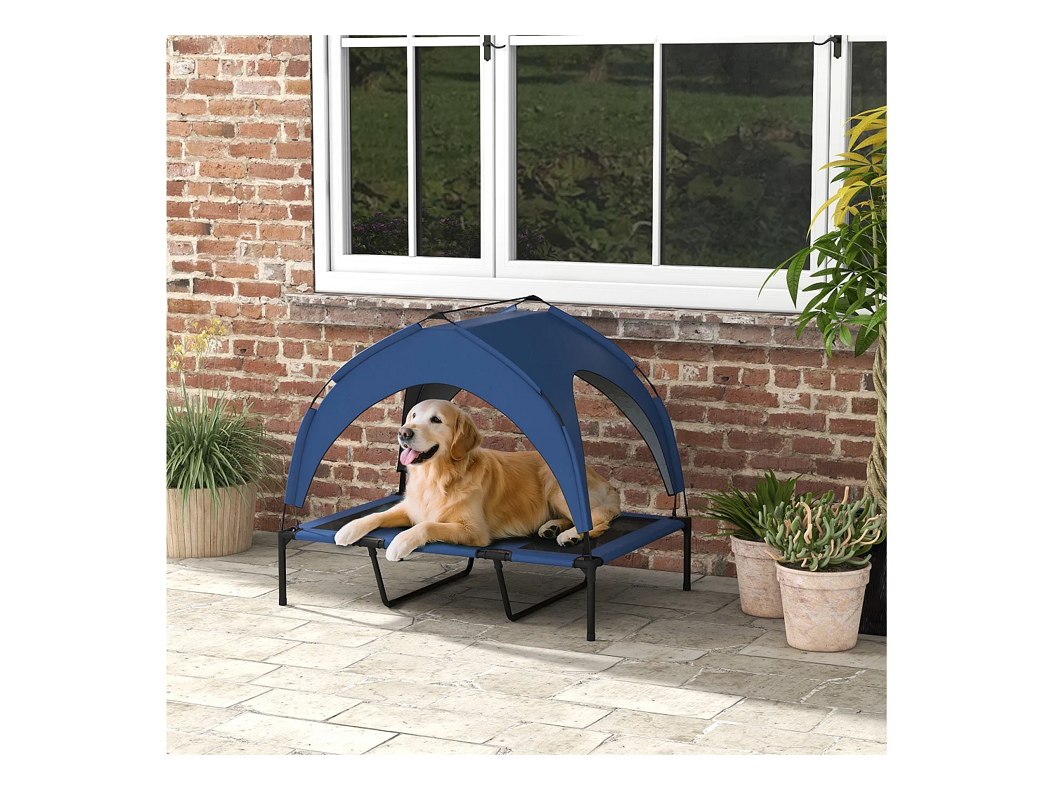 Cuccia per cani taglia grande con tettuccio protettivo blu scuro