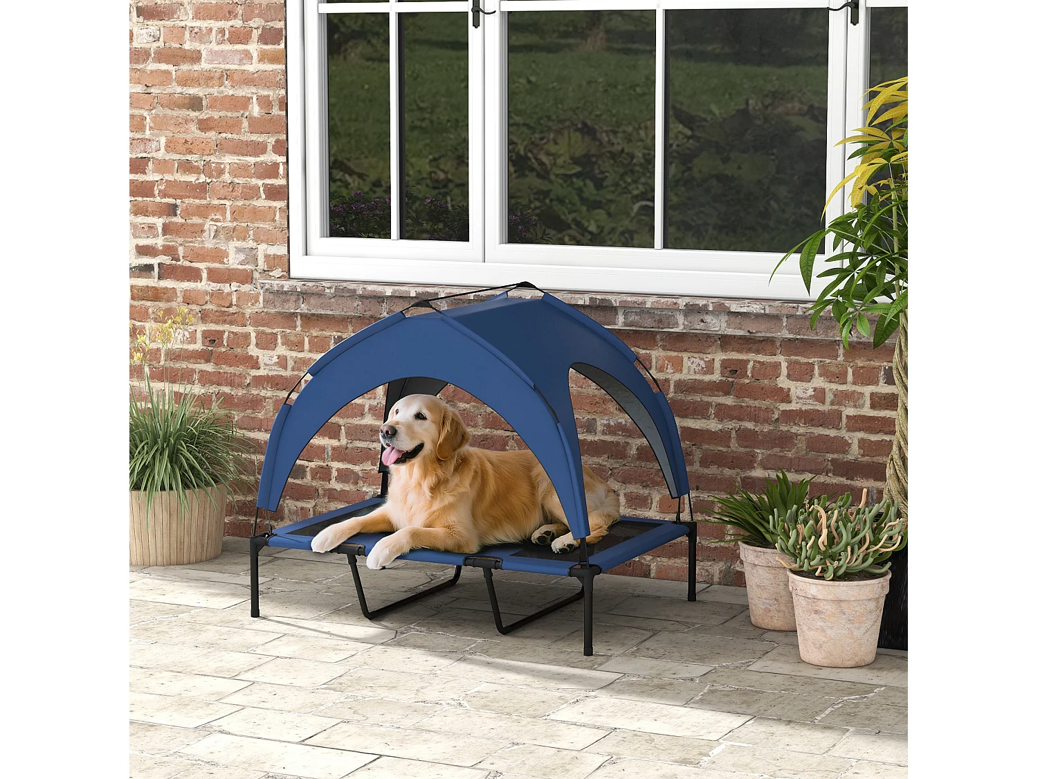 Cuccia per cani taglia grande con tettuccio protettivo blu scuro