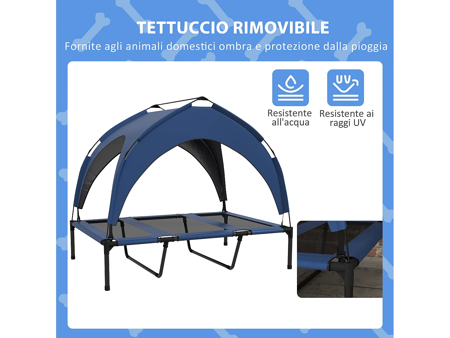 Cuccia per cani taglia grande con tettuccio protettivo blu scuro