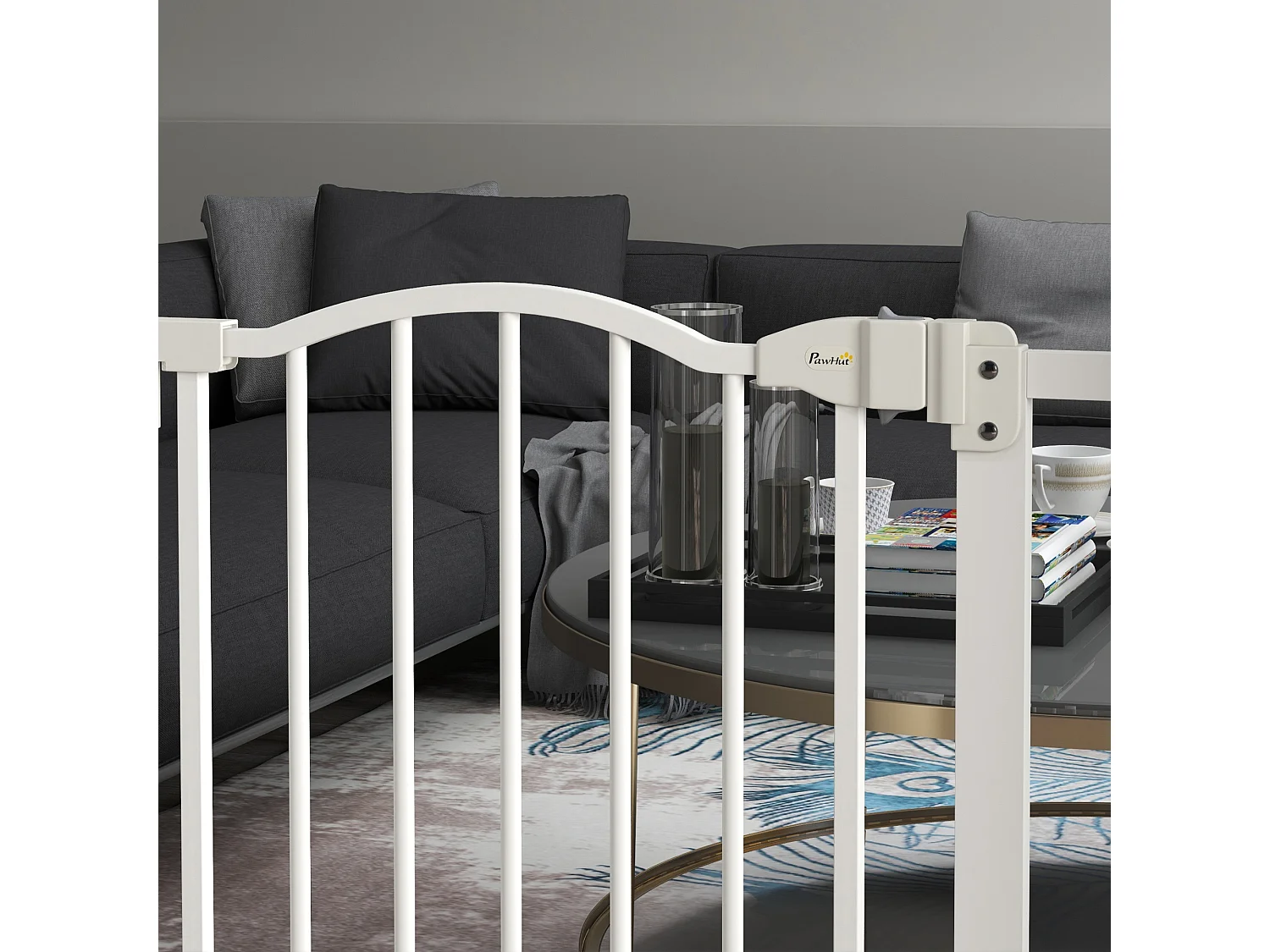 Cancelletto per cani estensibile a 2 blocchi e chiusura automatica bianco