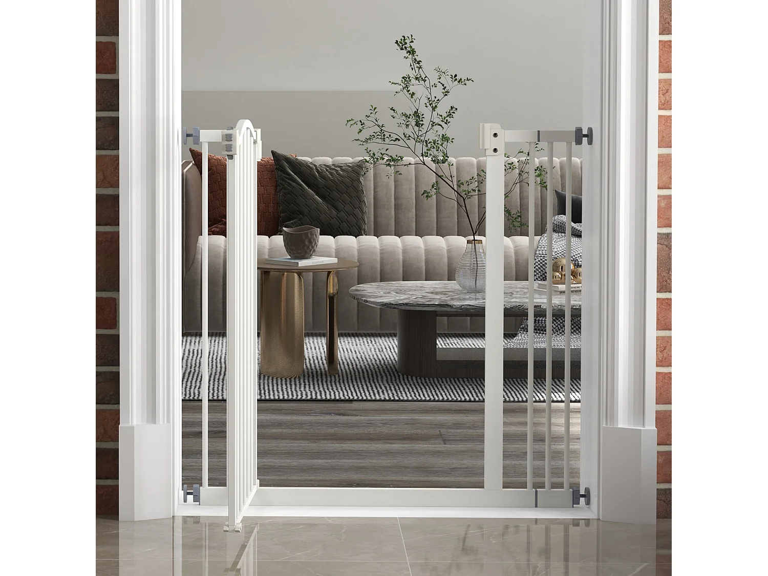 Cancelletto per cani estensibile a 2 blocchi e chiusura automatica bianco