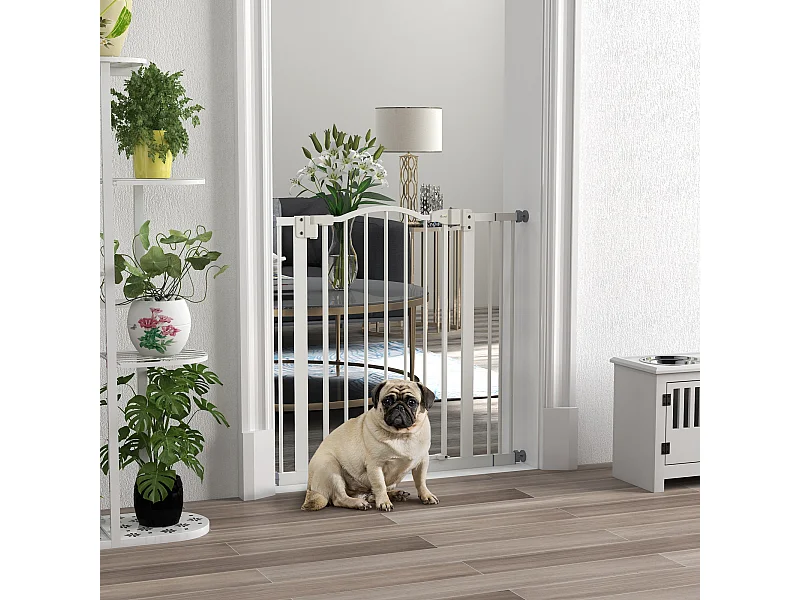 Cancelletto per cani estensibile a 2 blocchi e chiusura automatica bianco