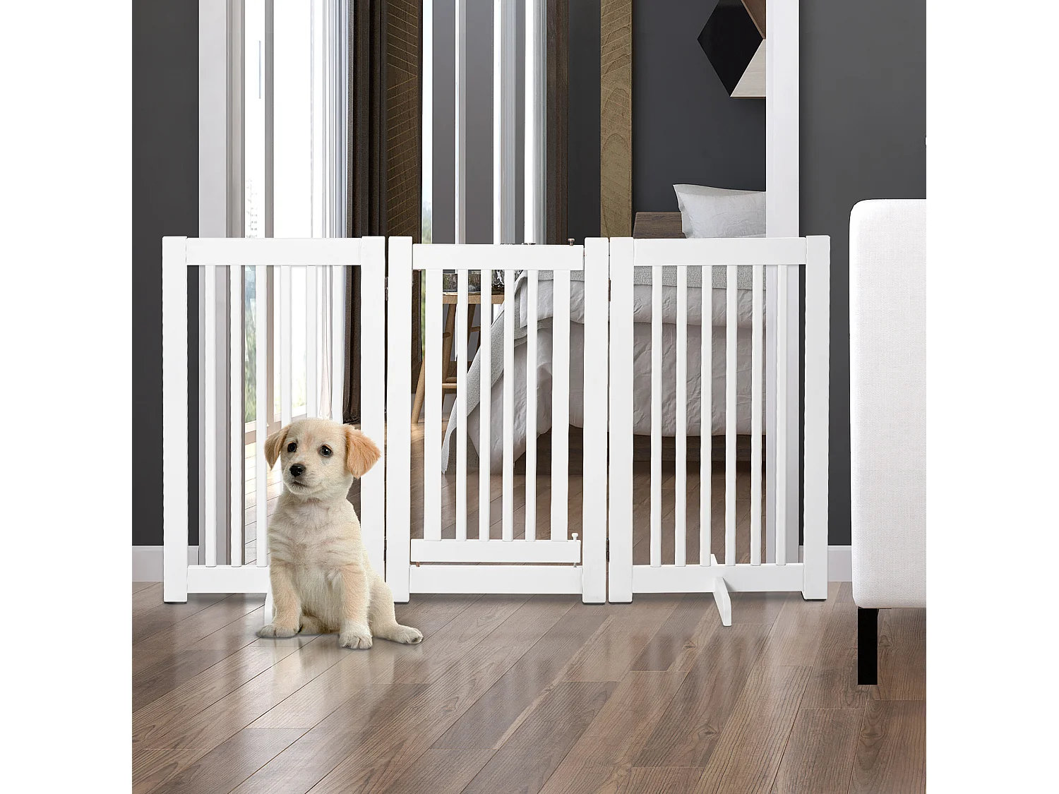 Cancellino per cani pieghevole 3 pannelli porta con blocco 155x76cm