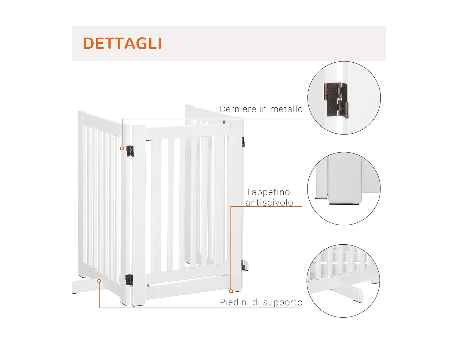 Cancellino per cani pieghevole 3 pannelli porta con blocco 155x76cm