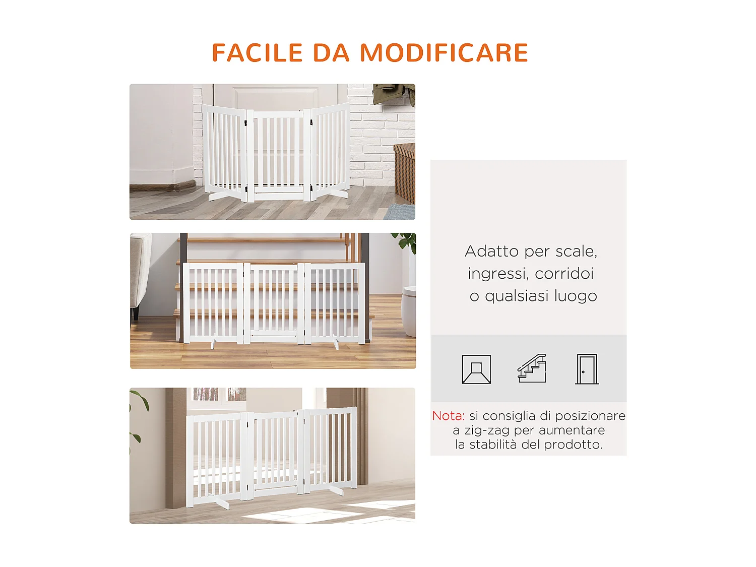 Cancellino per cani pieghevole 3 pannelli porta con blocco 155x76cm