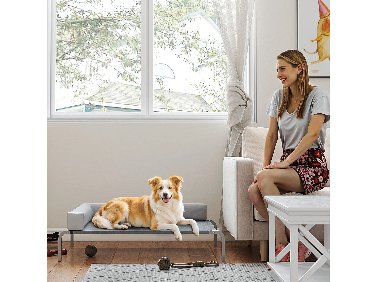 Lettino per cani rialzato con cuscino a l grigio chiaro e argento