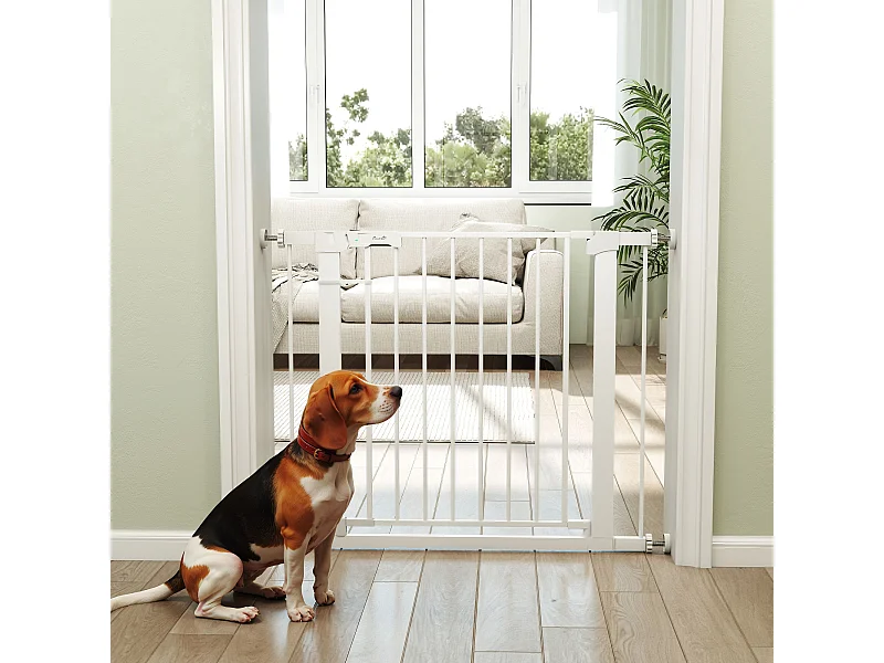Cancelletto sicurezza cani fissaggio a pressione (largo 76-97cm) bianco
