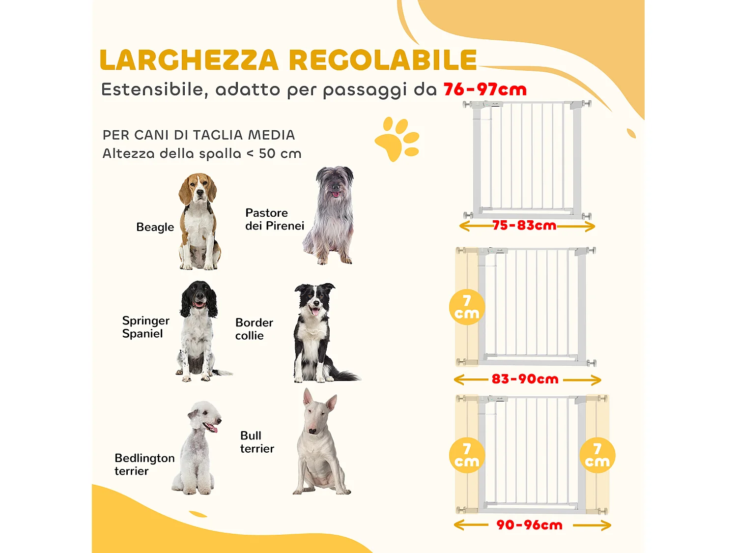 Cancelletto sicurezza cani fissaggio a pressione (largo 76-97cm) bianco