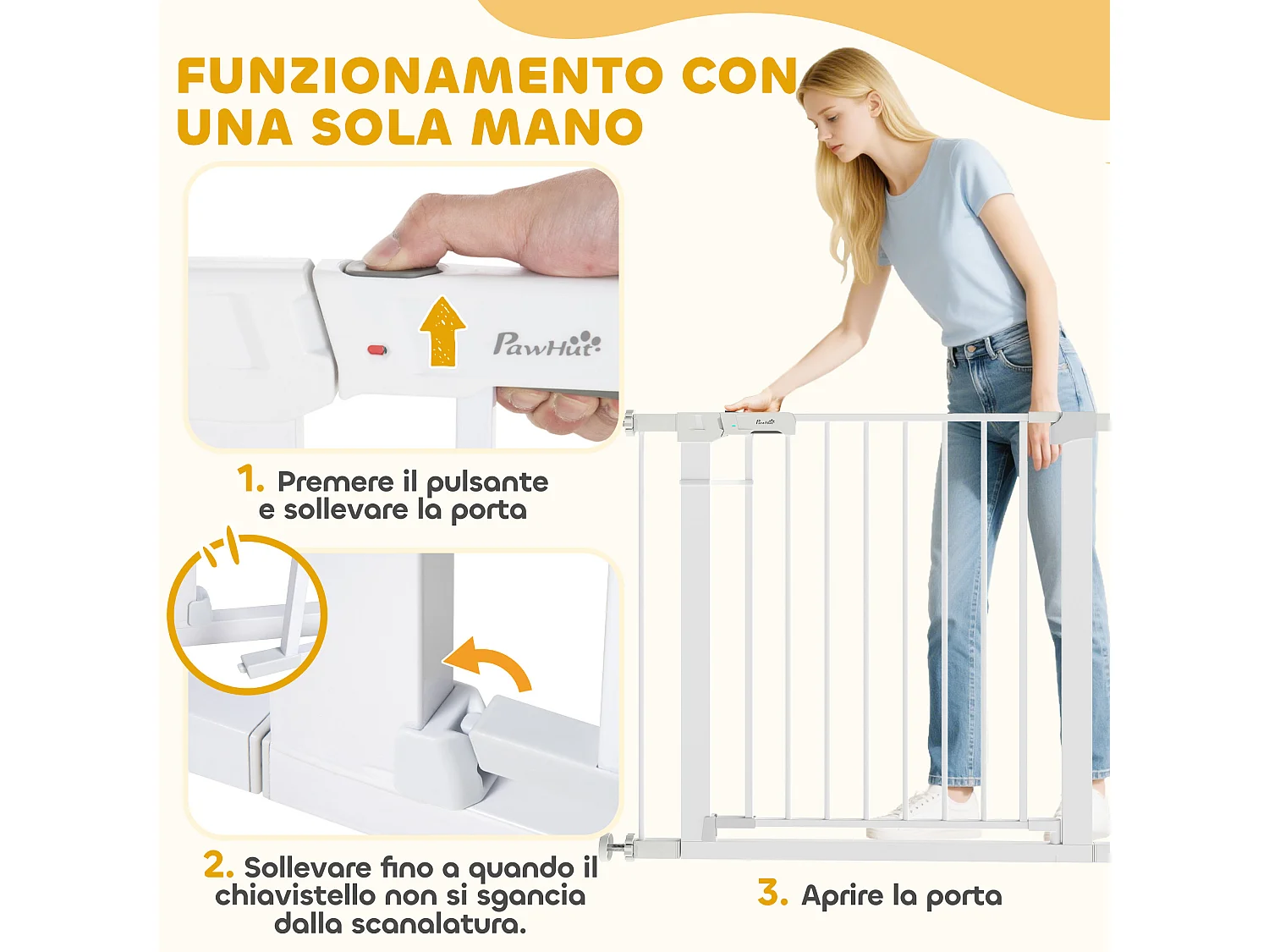 Cancelletto sicurezza cani fissaggio a pressione (largo 76-97cm) bianco