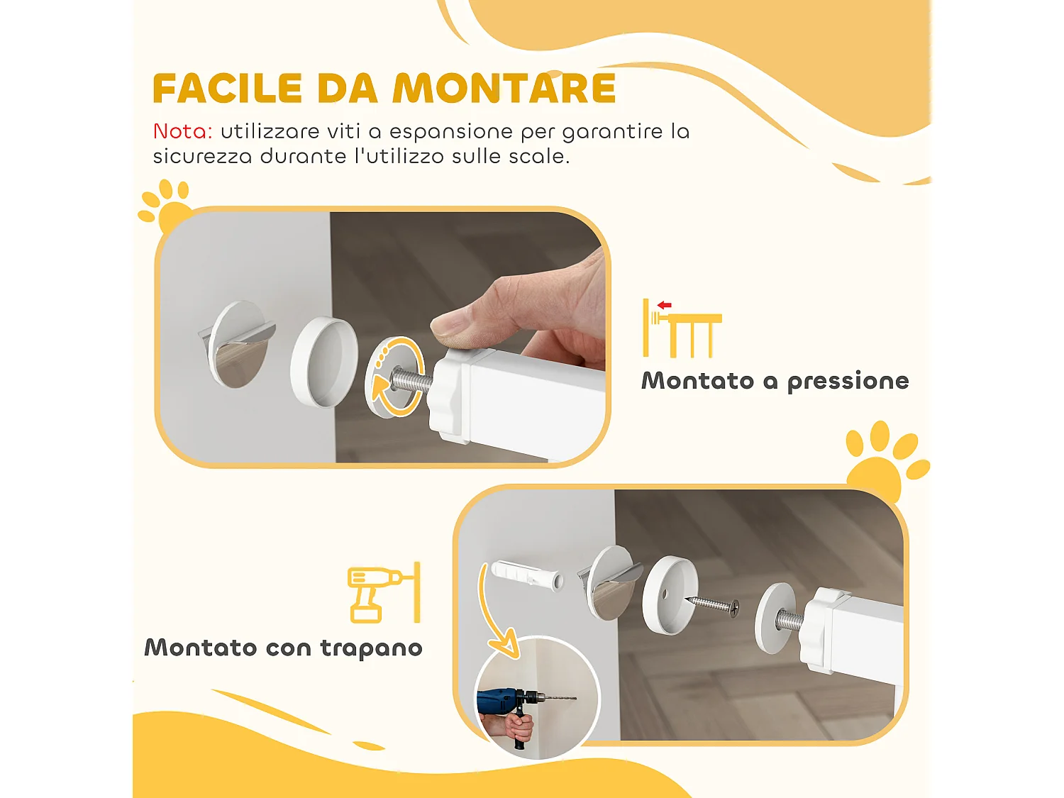 Cancelletto sicurezza cani fissaggio a pressione (largo 76-97cm) bianco
