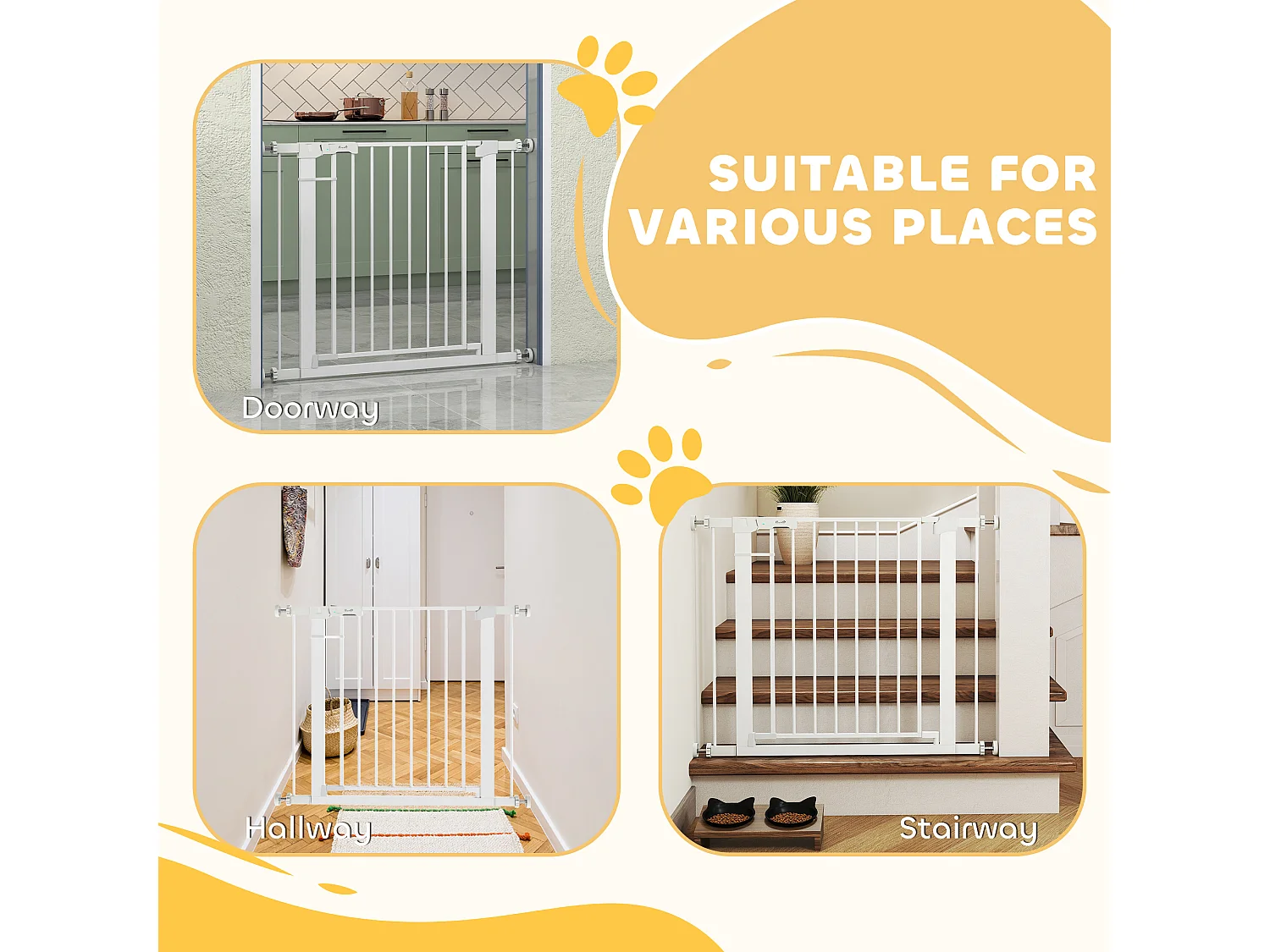 Cancelletto sicurezza cani fissaggio a pressione (largo 76-97cm) bianco