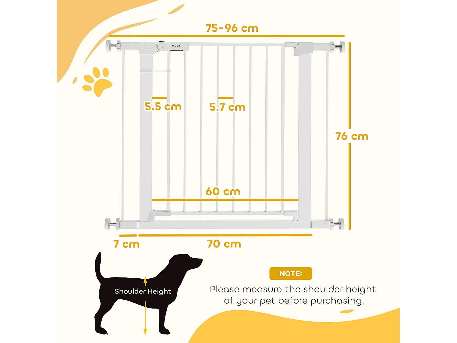 Cancelletto sicurezza cani fissaggio a pressione (largo 76-97cm) bianco