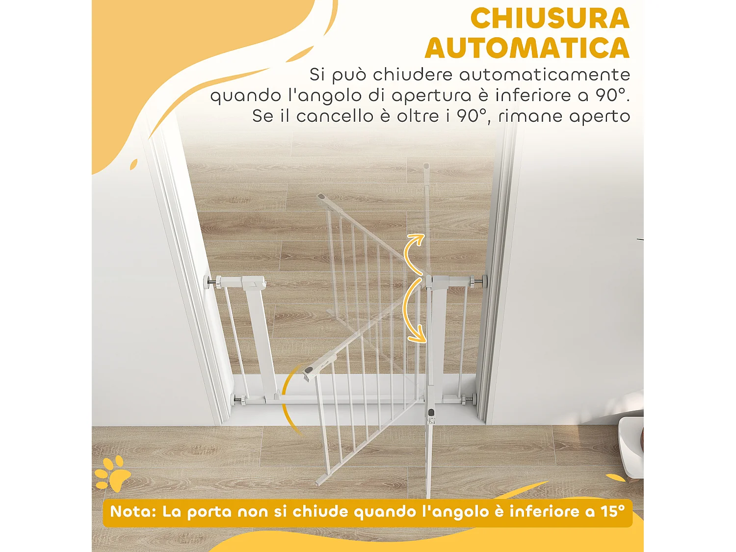 Cancelletto sicurezza cani fissaggio a pressione (largo 76-97cm) bianco