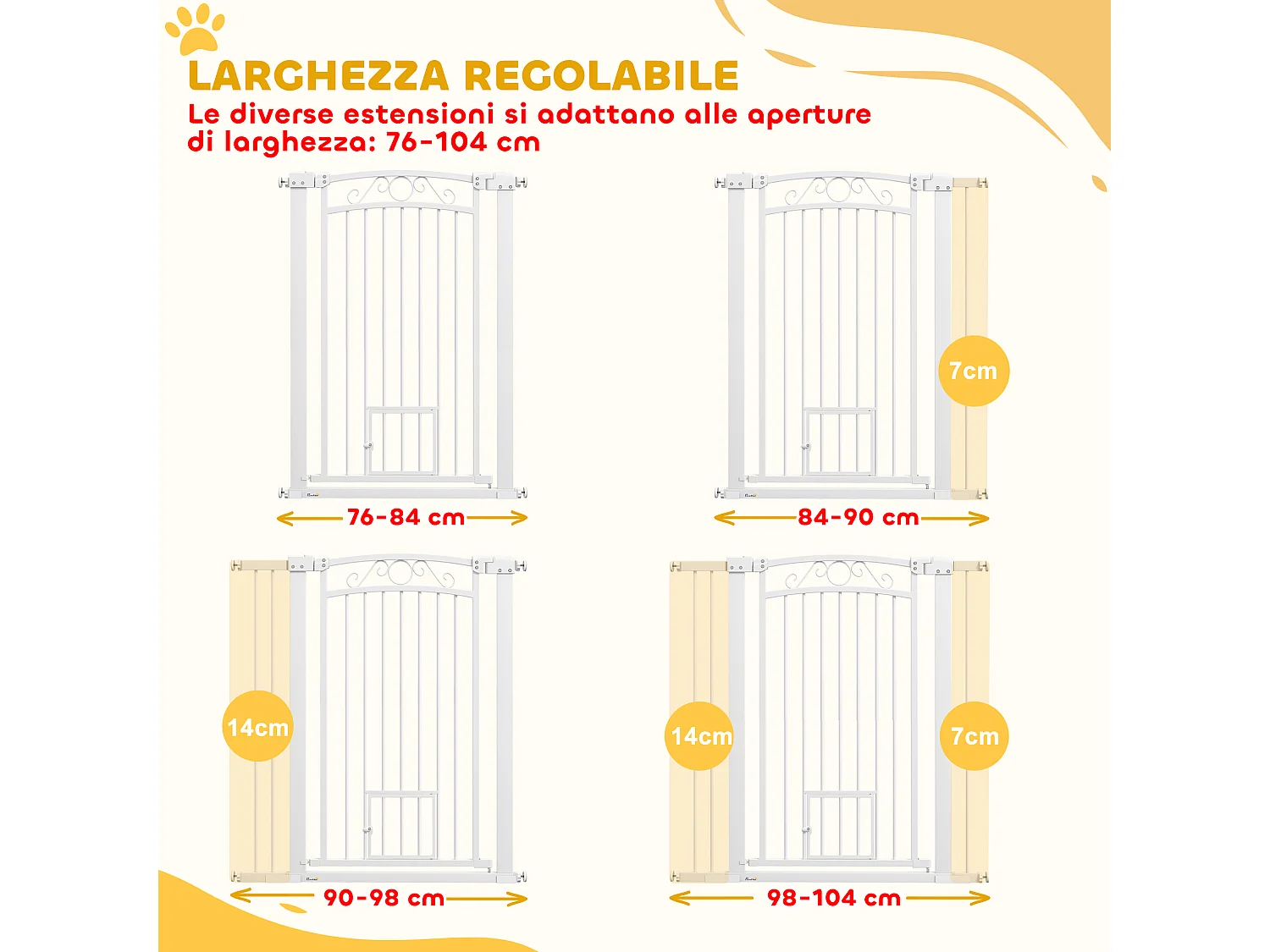 Cancellino per cani regolabile con estensioni 76-104x106cm bianco