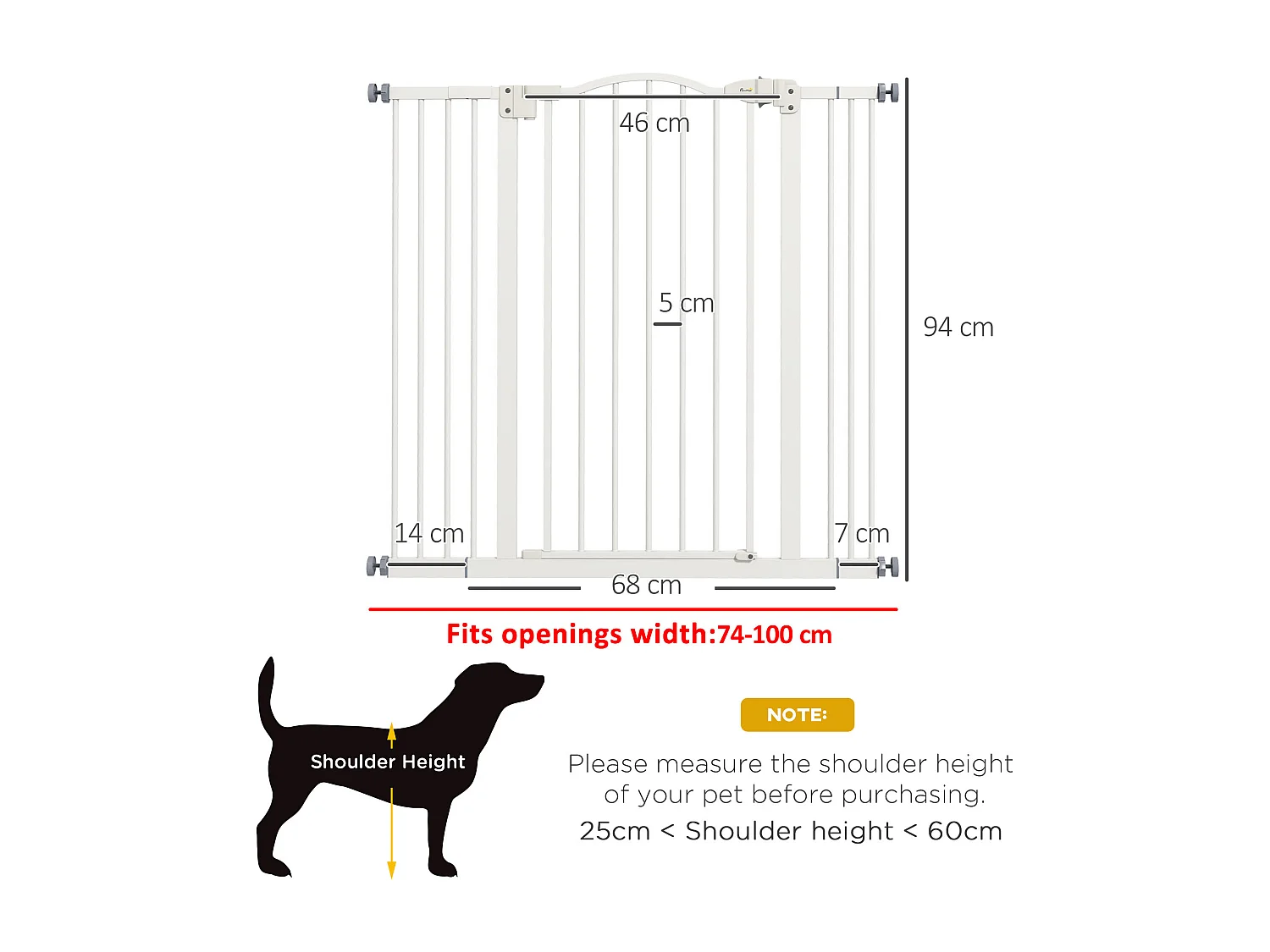 Cancellino per cani estensibile e regolabile 74-100 cm alto 94 cm bianco