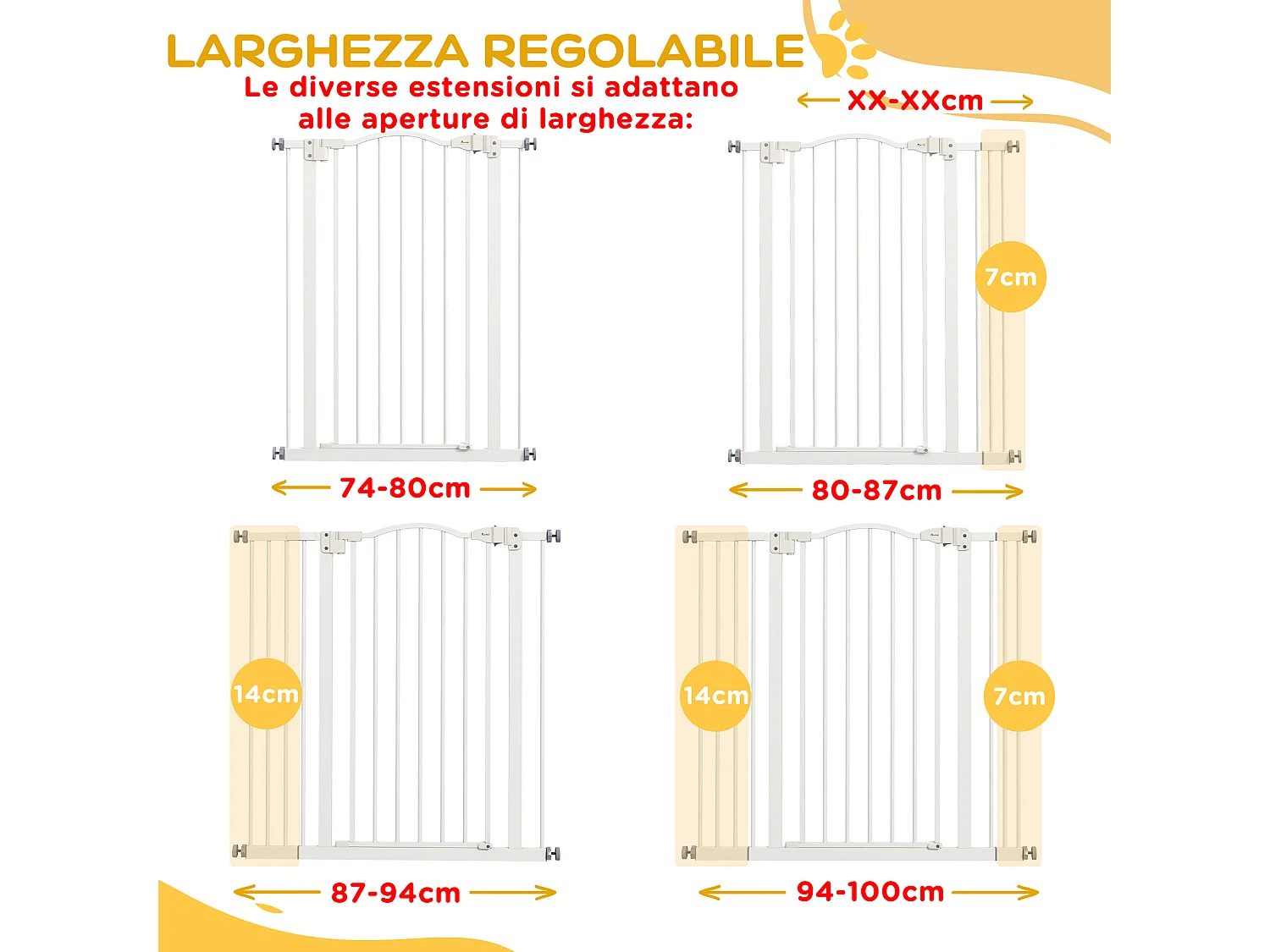 Cancellino per cani estensibile e regolabile 74-100 cm alto 94 cm bianco