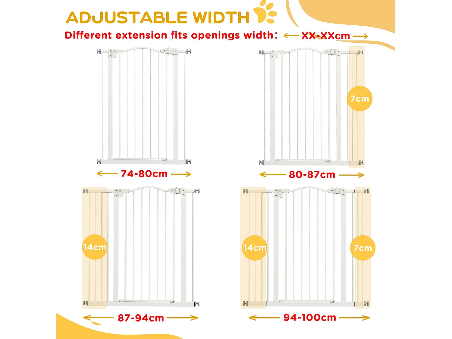 Cancellino per cani estensibile e regolabile 74-100 cm alto 94 cm bianco