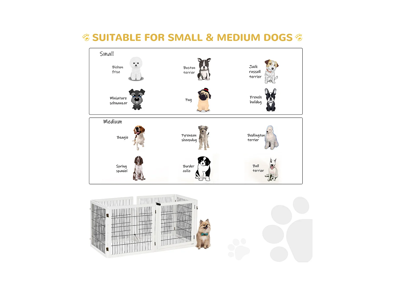 Cancelletto per cani in legno e acciaio a 6 pannelli pieghevoli